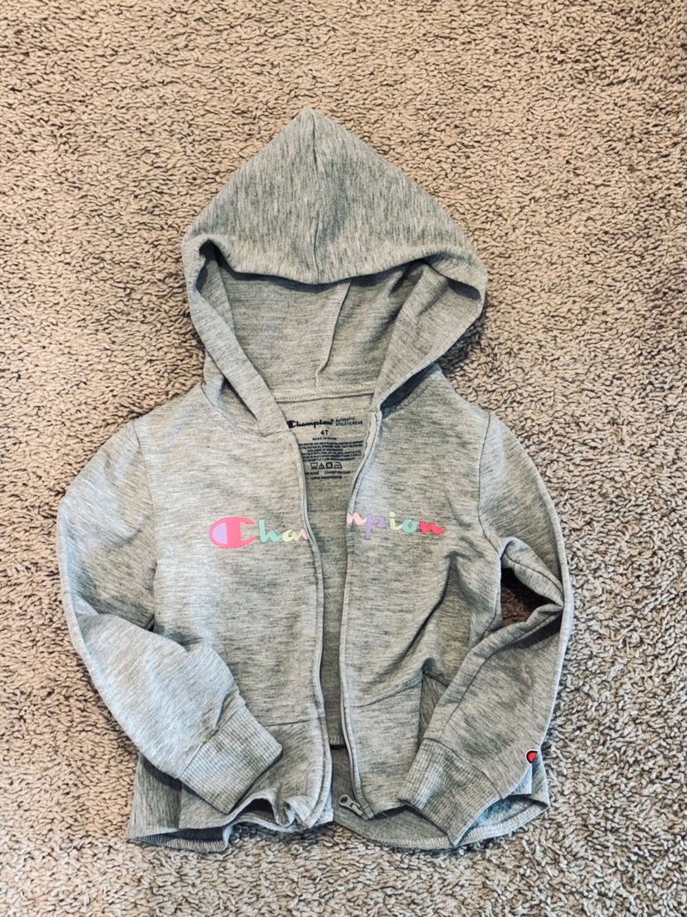 Champion Girls' Heather Gray Zip Hoodie with Pastel Logo